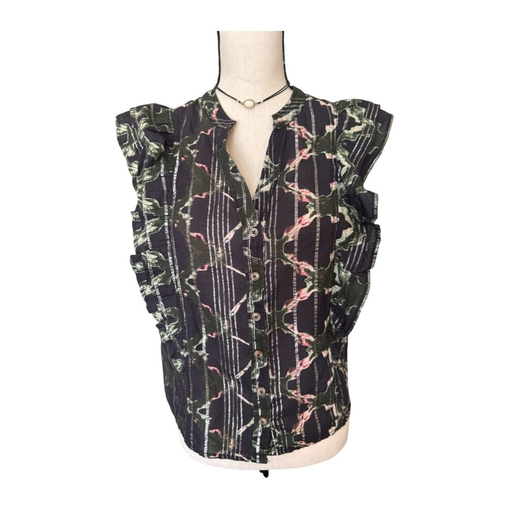 Pilcro Anthropologie Ruffle Sleeve Metallic Stripe Boho Blouse Small